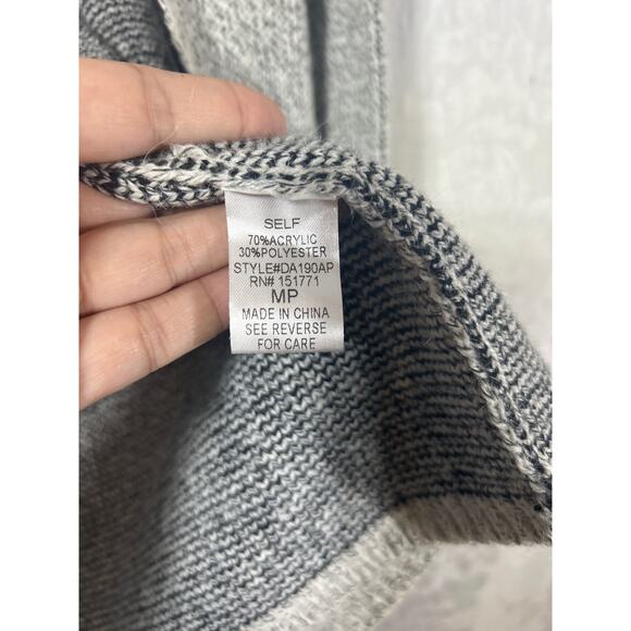 Hail3y:23 Cardigan Sweater Medium PETITE Gray Hooded Applique Embroidered Pocket - Picture 11 of 15